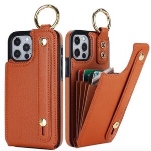 LIKE NEW IPhone 12/12 Pro Leather Wallet Phone Case with Ring Holder